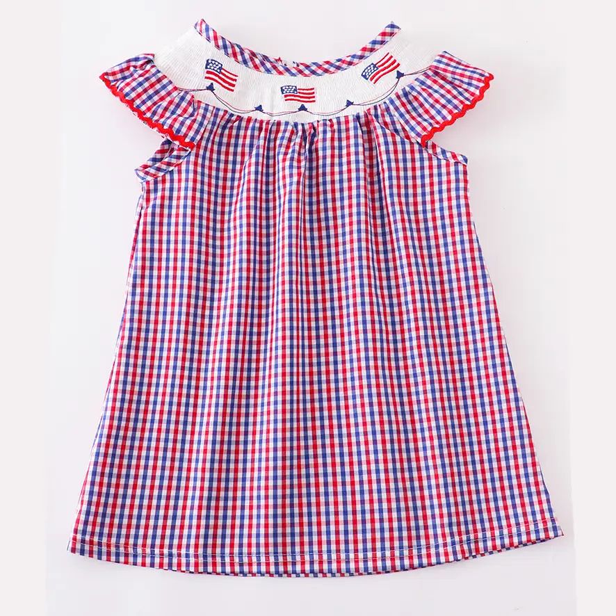 Girls' Smocked Dress, Red White and Blue Patriotic