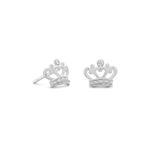 Sterling Silver Crystal Crown Princess Earrings for Children