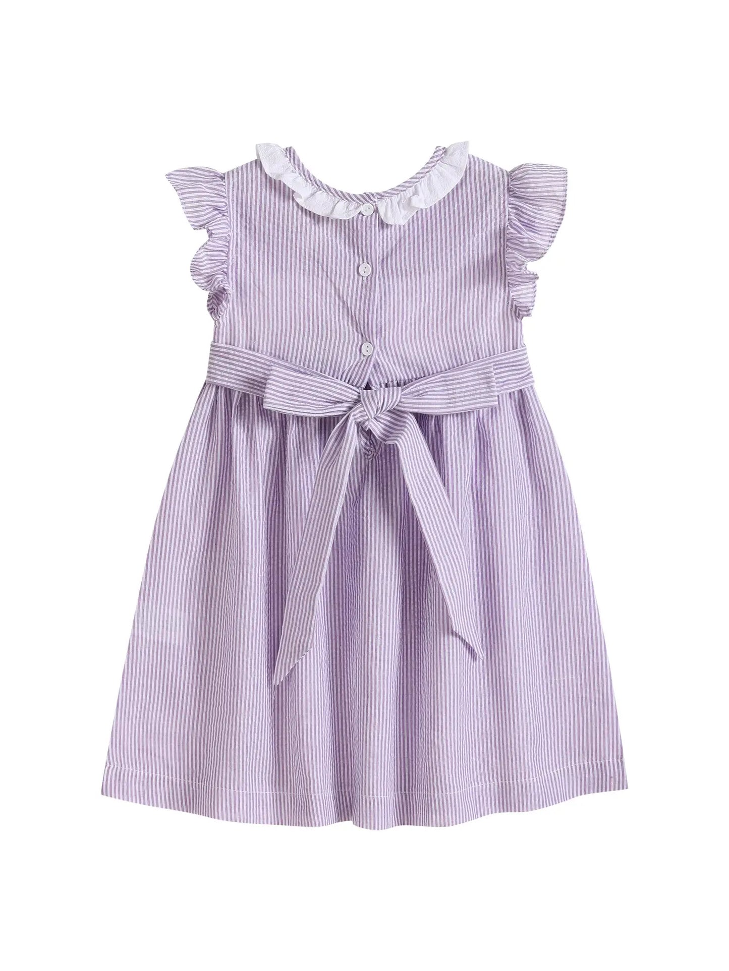 Purple Seersucker Smocked Birthday Girl Dress