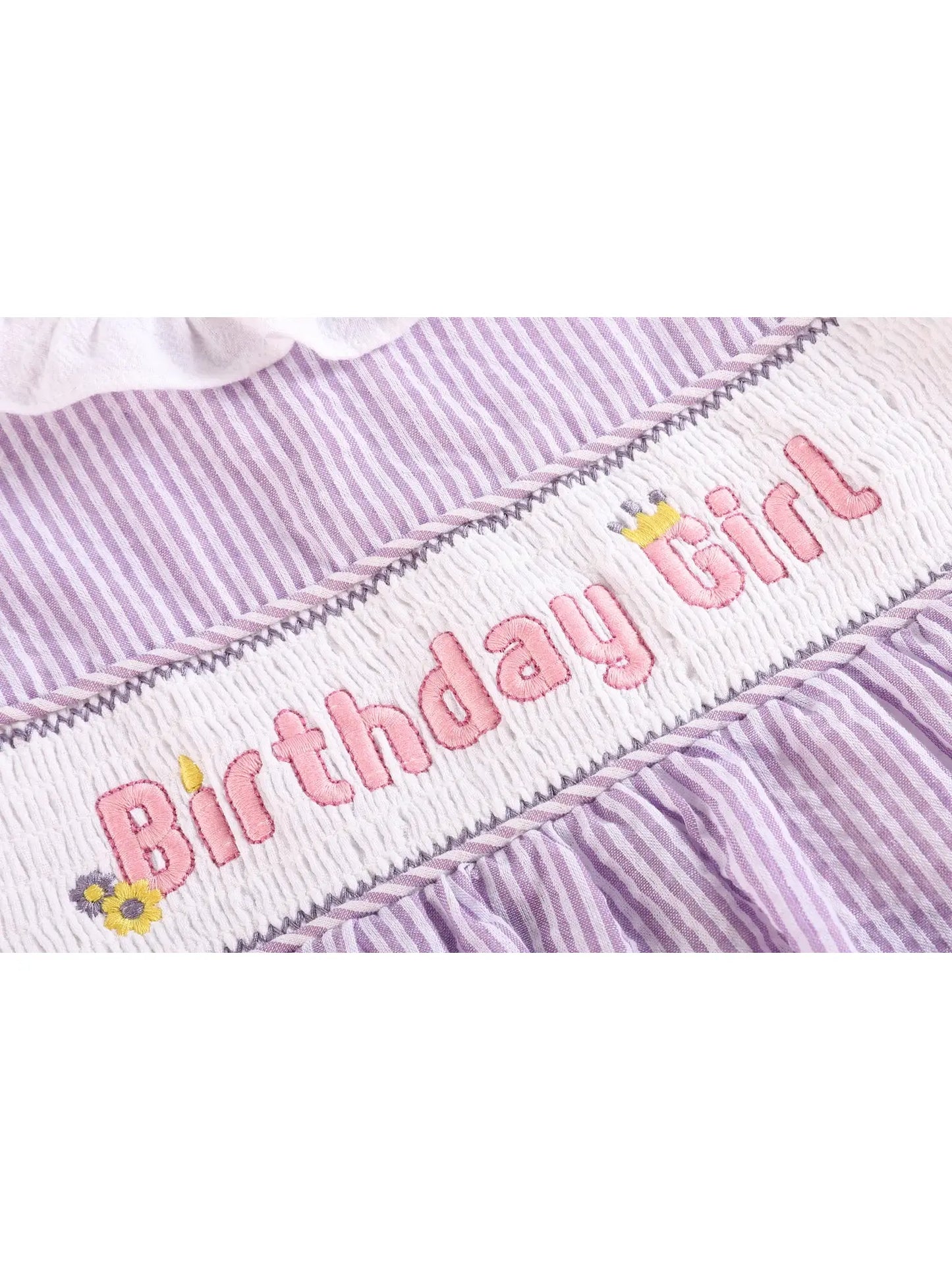 Purple Seersucker Smocked Birthday Girl Dress