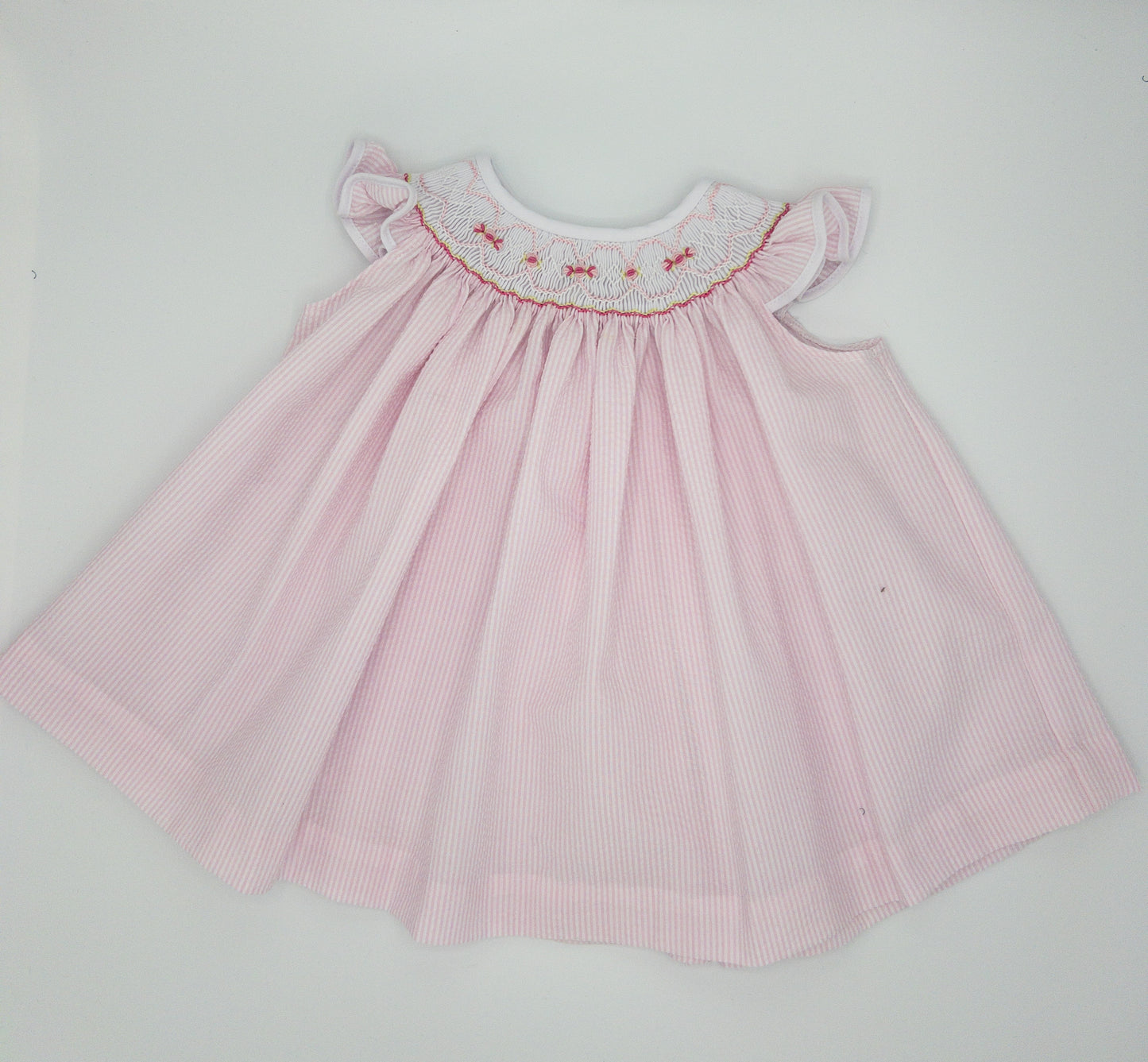 Pink Seersucker Smocked Baby Dress