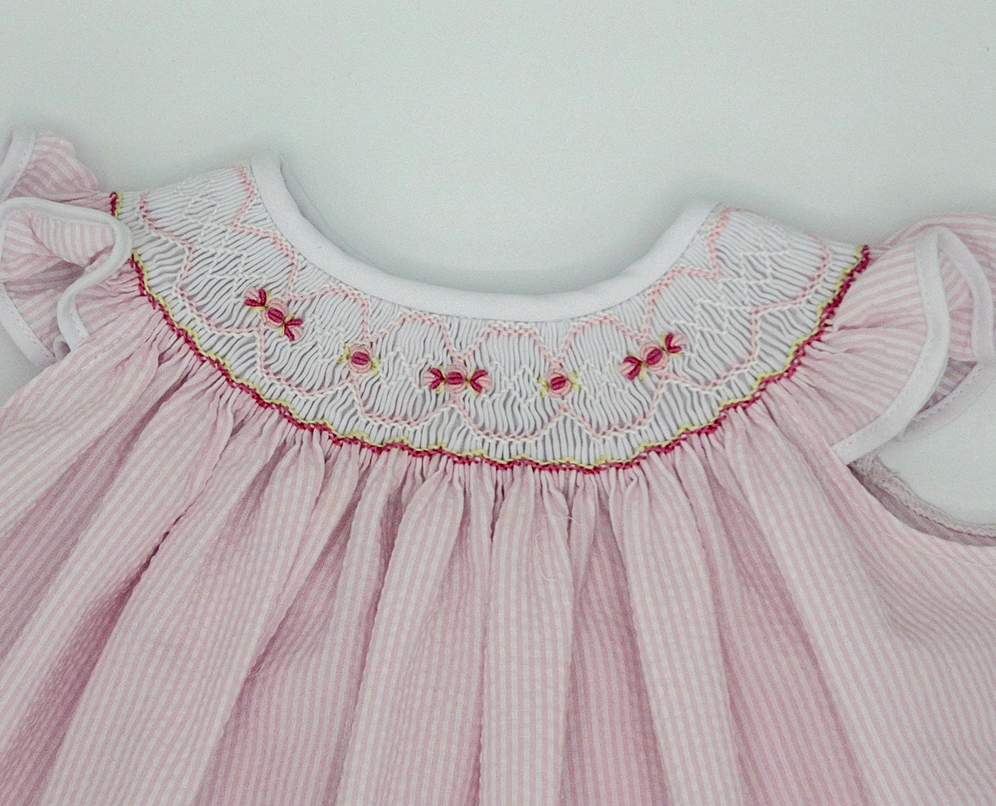 Pink Seersucker Smocked Baby Dress