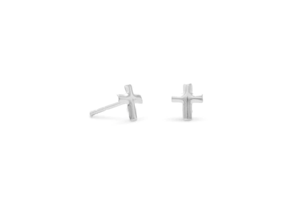 Sterling Silver Cross Baby / Children's / Kids Earrings