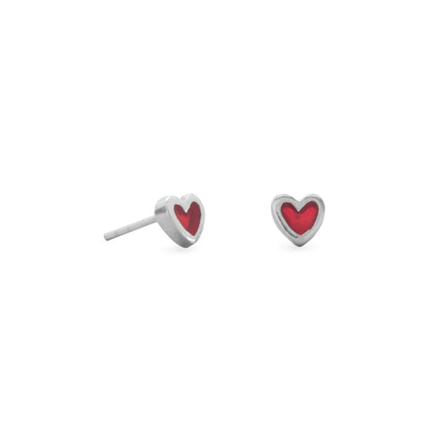 Children's Red Heart Sterling Silver Earrings