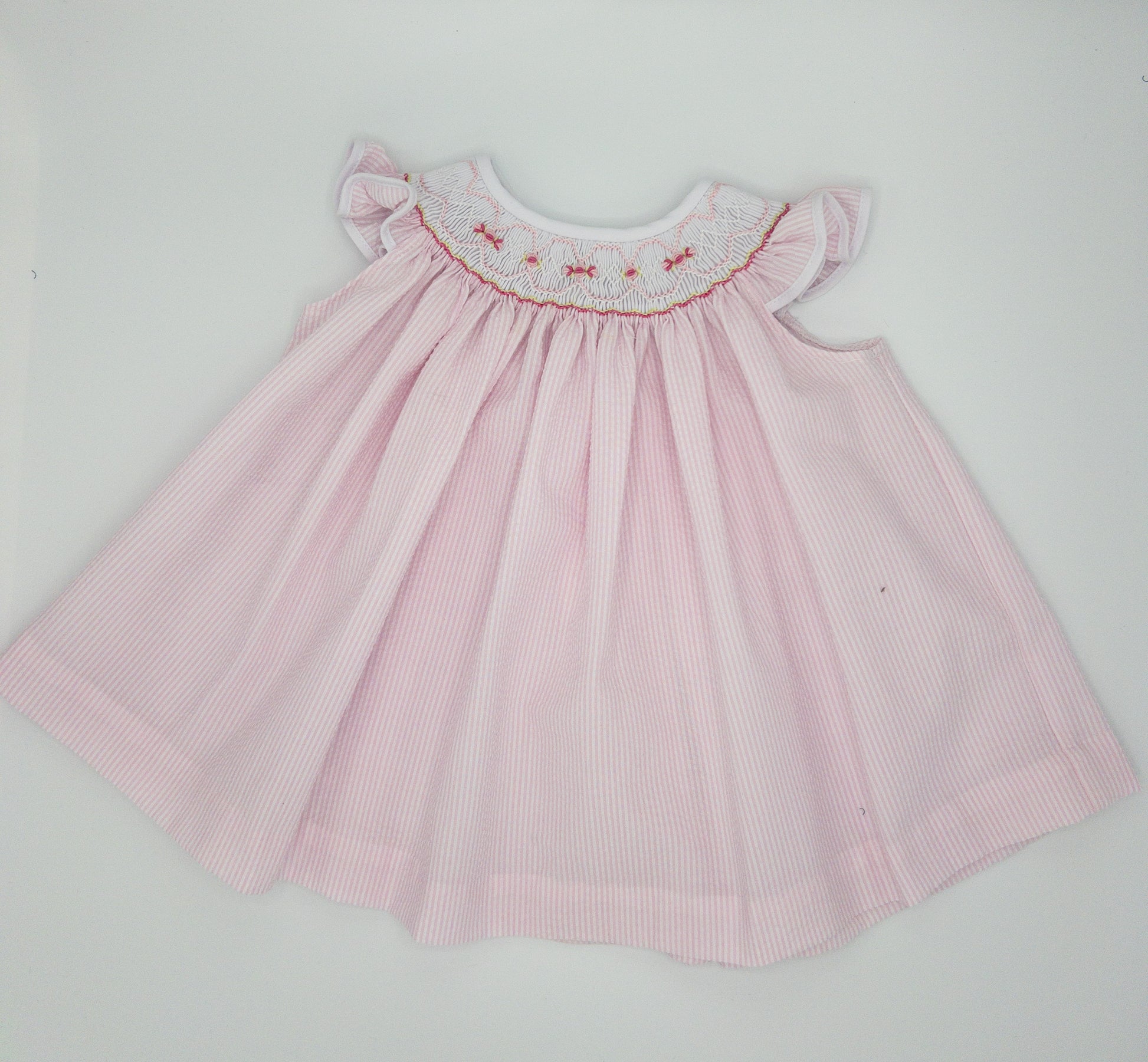 Pink Seersucker Smocked Baby Dress